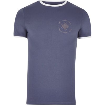 Blue muscle fit logo T-shirt
